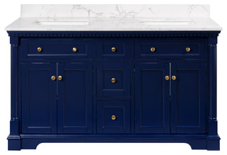 Sydney 60" Bathroom Vanity, Royal Blue, Engineered Marble, Double Sink