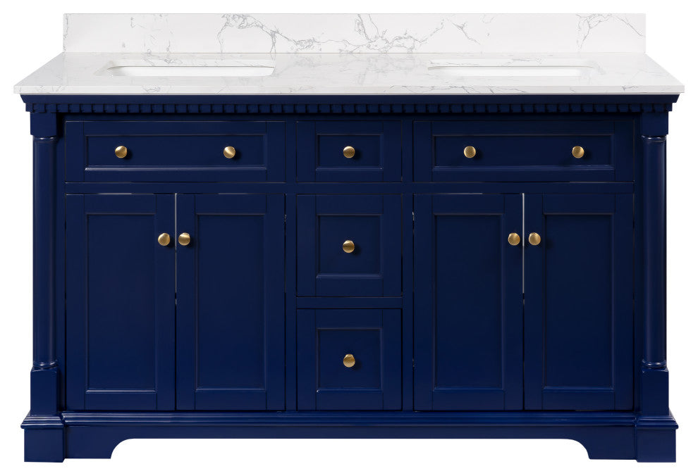 Sydney 60" Bathroom Vanity, Royal Blue, Engineered Marble, Double Sink