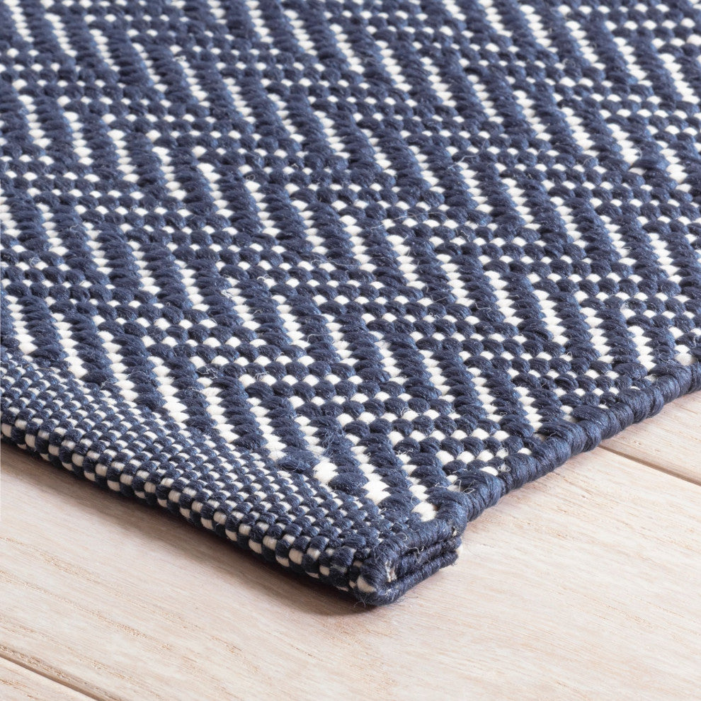Dash & Albert Herringbone Navy/Ivory Indoor/Outdoor Rug, Blue, 2'6" x 18'