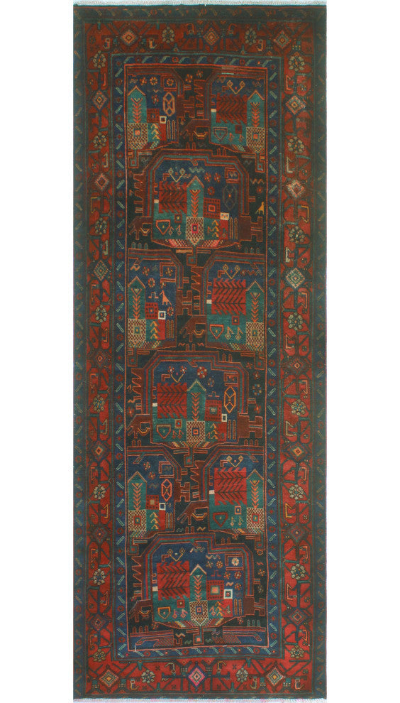 Fine Vintage Distressed Payton Charcoal/Red Runner, 3'11x10'8
