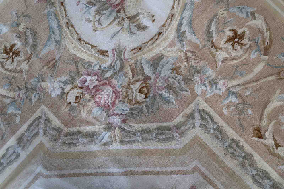 Handmade Vintage French Aubusson Rug 8.7'x12', 266cmx367cm, 1970s