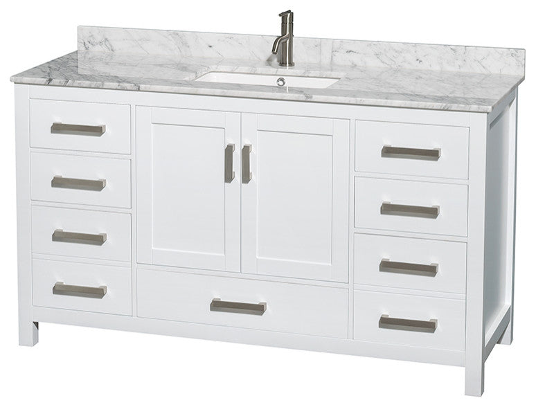 Wyndham WCS141460SWHCMUNSM58 60 Inch Bathroom Vanity with Carrera Marble