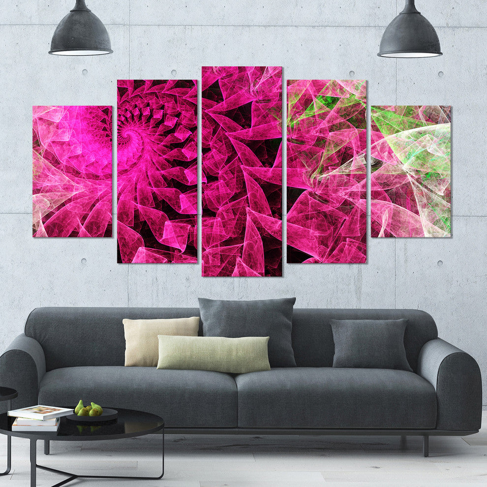Pink Spiral Kaleidoscope, Contemporary Wall Art Canvas, 60"x32", 5 Panels