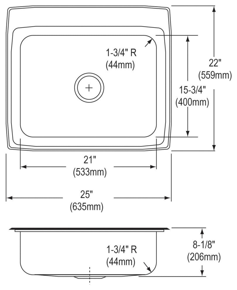 LR25225 Lustertone Classic Stainless Steel 25" x 22" Drop-in Sink