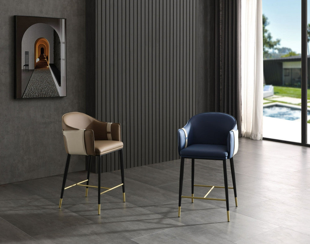 Modrest Calderon - Modern Brown & Beige Vegan Leather Counter Chair