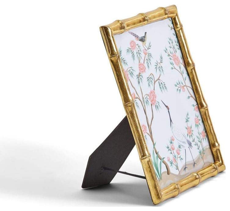 Two's Company Gold Faux Bamboo 8"x10" Photo Frame With Flora and Fauna Art