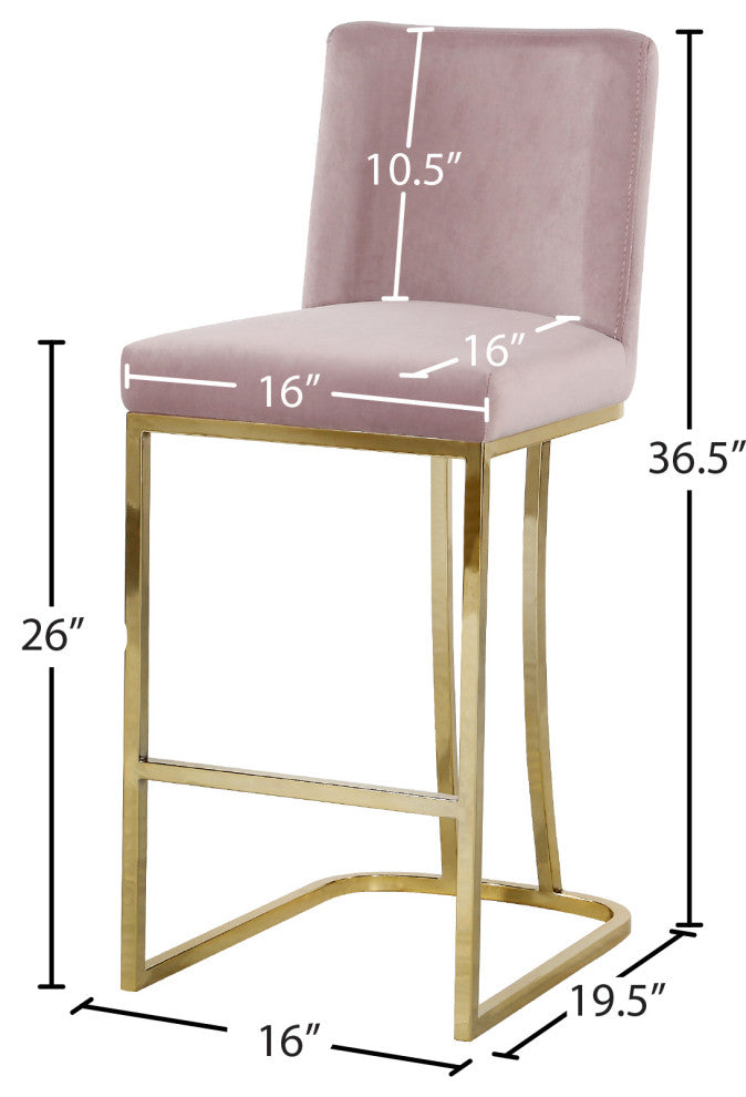 Heidi Upholstered Counter Stool, Pink, Gold, Velvet