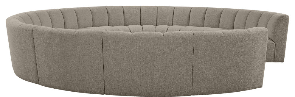 Infinity Black Boucle Fabric Upholstered Arc Shaped Modular Sectional, Brown, 11-Piece, Arc-Shaped