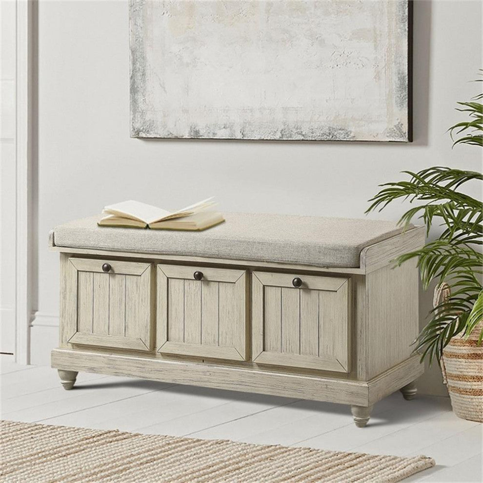 Lexicon Woodwell Wood Storage Bench in White