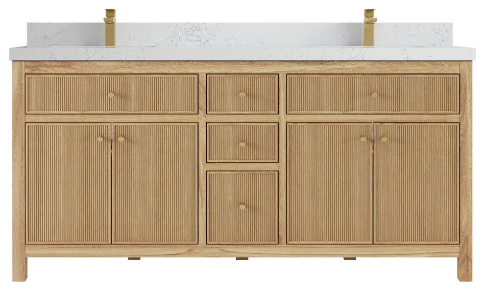 Sonoma 72 Double Sink Bath Vanity in Light Natural Teak with 2" Empira Quartz