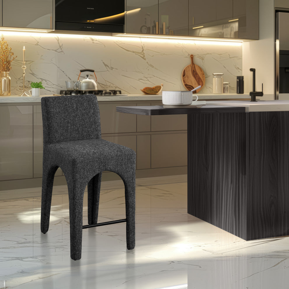 Gramercy Linen Textured Fabric Stool, Black