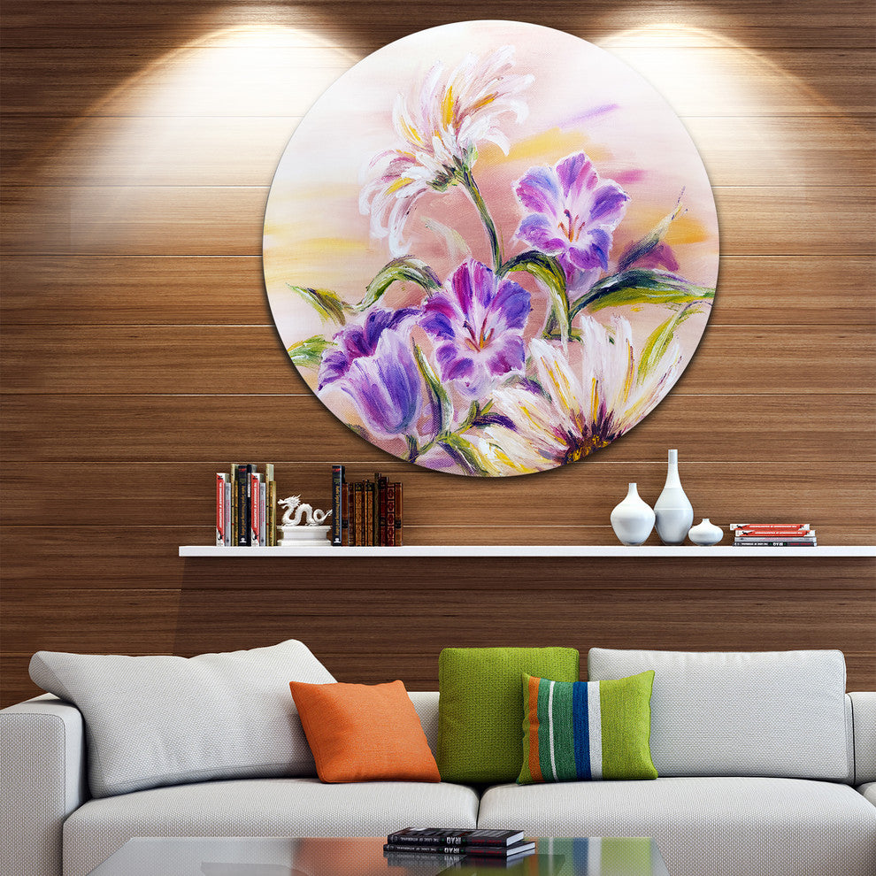 Purple Wildflowers, Floral Round Metal Wall Art, 23"