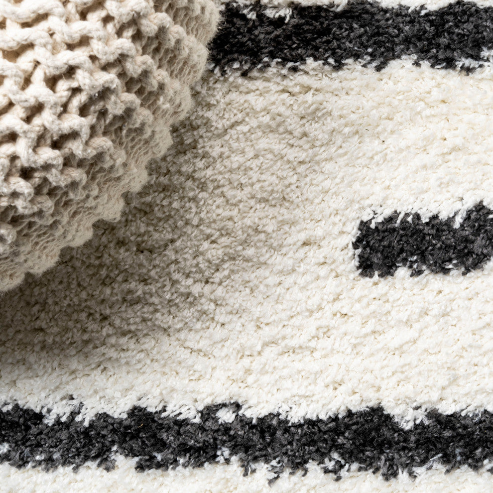 Alaro Berber Stripe Shag, White/Black, 8'x10'