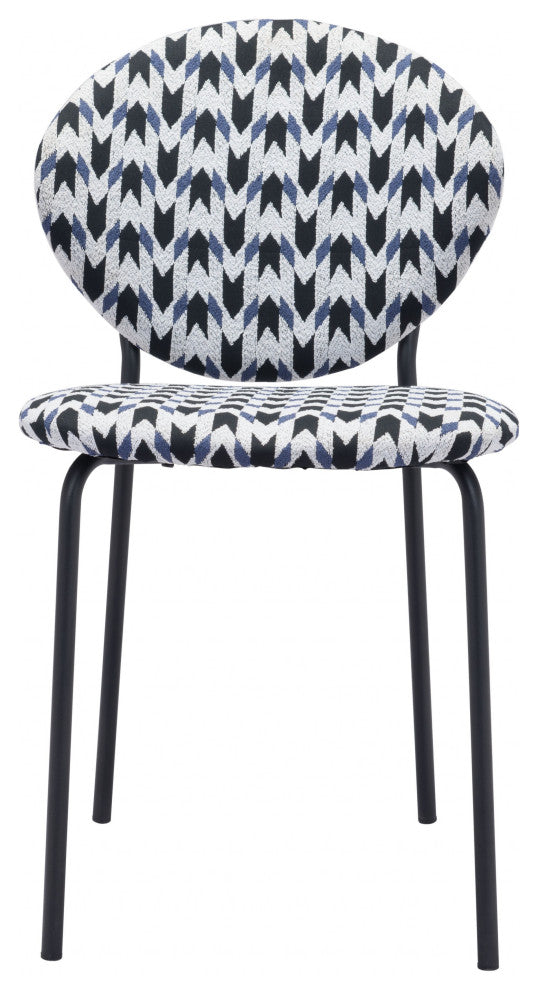 Set of Two Blue Black and White Arrow Design Dining or Side Chairs