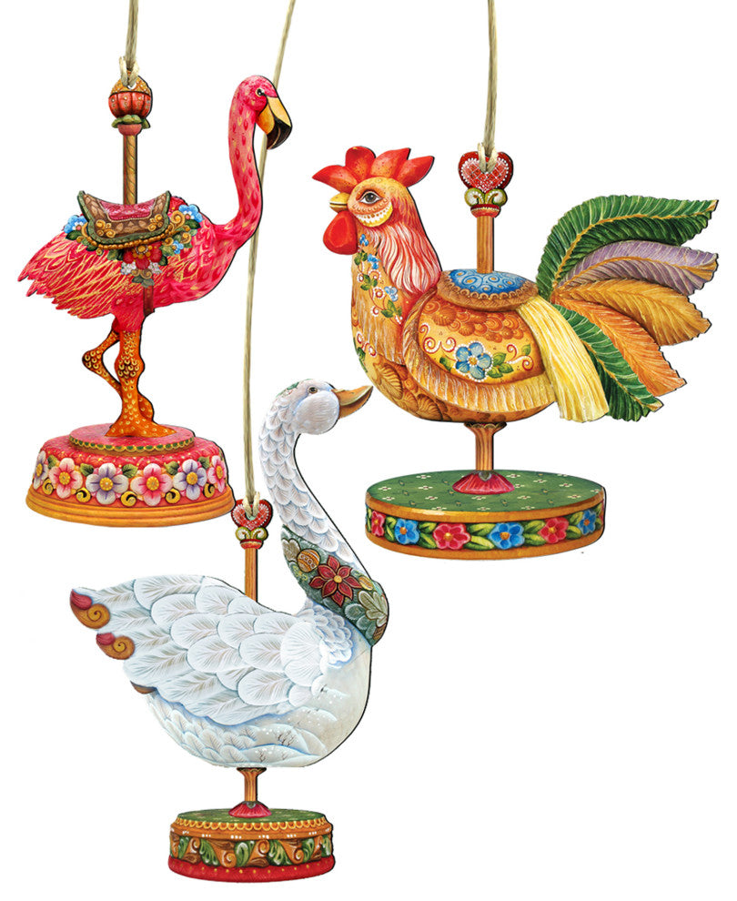 Carousel wooden Ornaments Set of 3