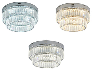 2-Light Chrome Dimmable LED Flush Mount With Clear Crystals
