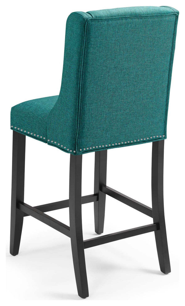 Counter Stool Chair, Set of 2, Fabric, Wood, Teal Blue, Modern, Bar Pub Bistro