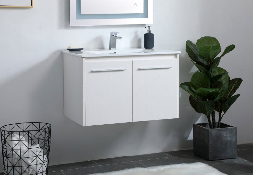Single Bathroom Floating Vanity, White, 30"