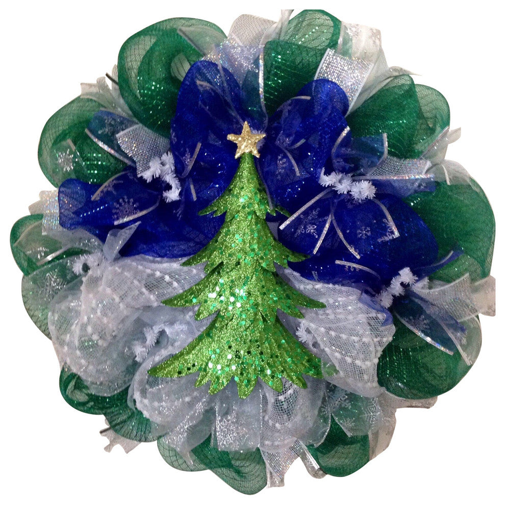 Winters Night Handmade Deco Mesh Wreath