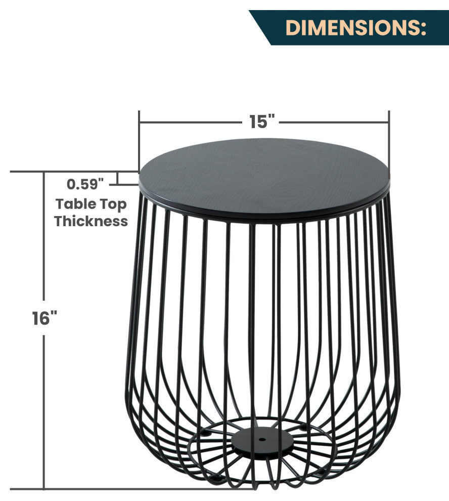 LeisureMod Runswick Modern Wood Top End Table With Metal Base, Black