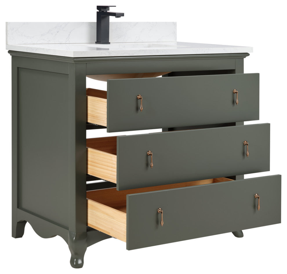Legion Furniture WS2512 Series Bathroom Sink Vanity, Pewter Green, 36", Artificial Stone Top, Single Sink