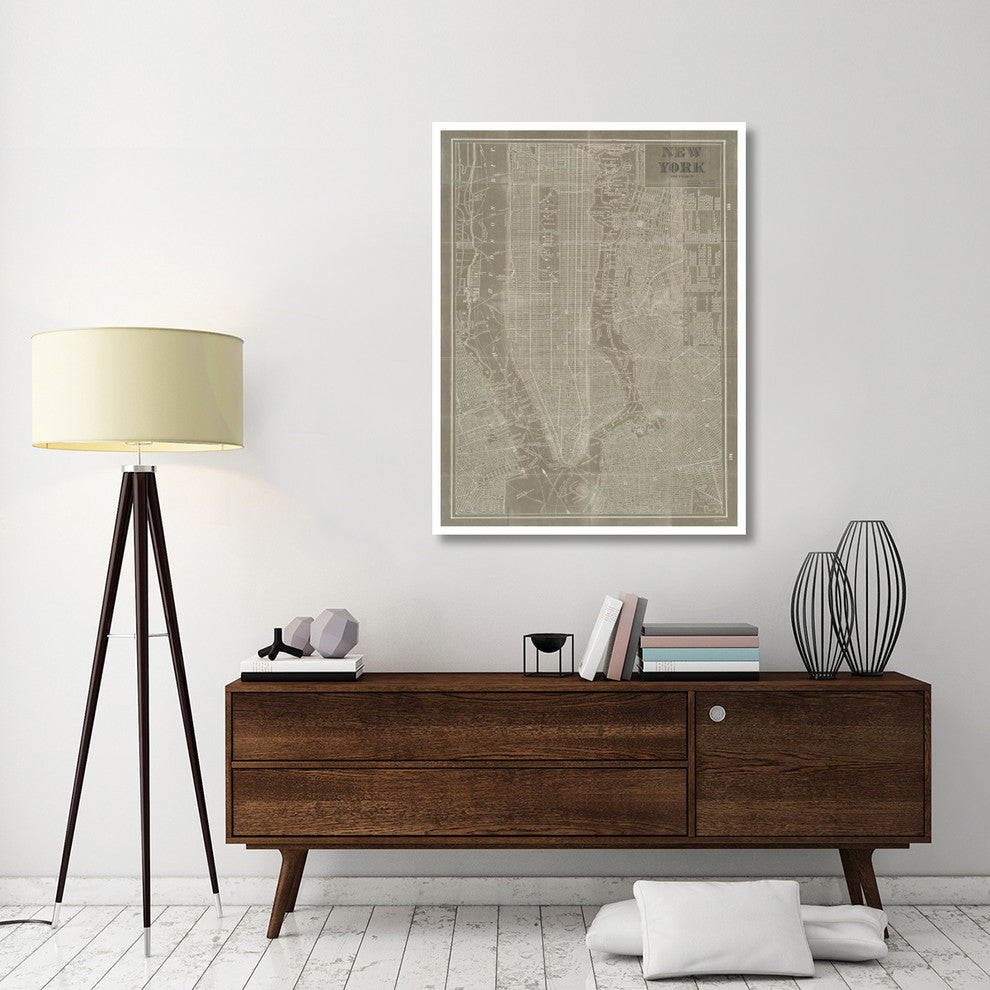 "Blueprint Map New York Taupe" Digital Paper Print by Sue Schlabach, 38"x50"