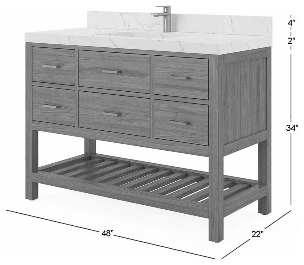 Parker Teak 48" Single Sink Bath Vanity in Golden Teak  2" Piatra Gray