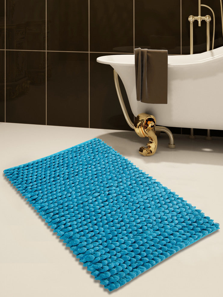 Bath Rug Cotton and Microfiber Hand Loom, 50"x30", Arctic Blue, Pattern Bubbles