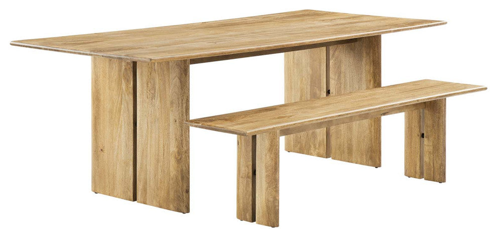 Amistad 86" Wood Dining Table and Bench 2 Piece Set - Oak