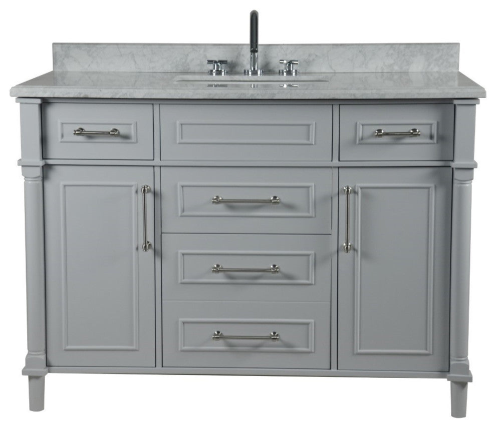 48" Single Vanity, Light Gray With White Carrara Marble Top