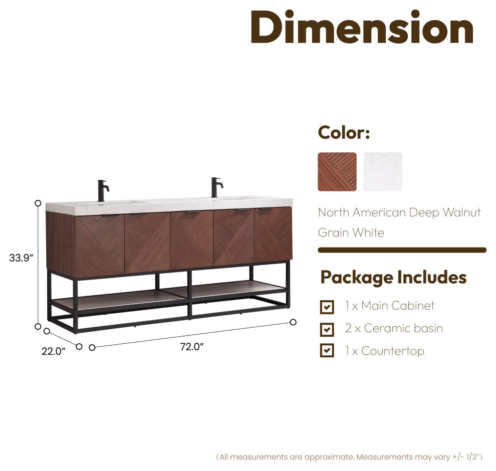 Mahon Bath Vanity, Stone Top, Matte Black Base, 72", Double Vanity, No Mirror
