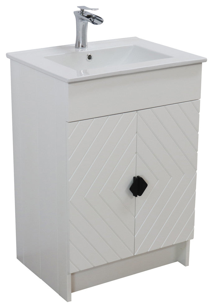 SmartFold 24" Single Sink Vanity, White With White Ceramic Top