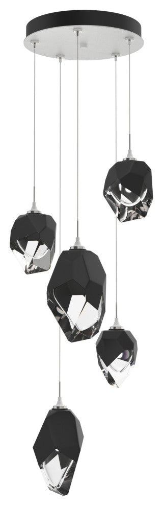 Chrysalis 5-Light Mixed Crystal Pendant White Finish- Long, Black Crystal