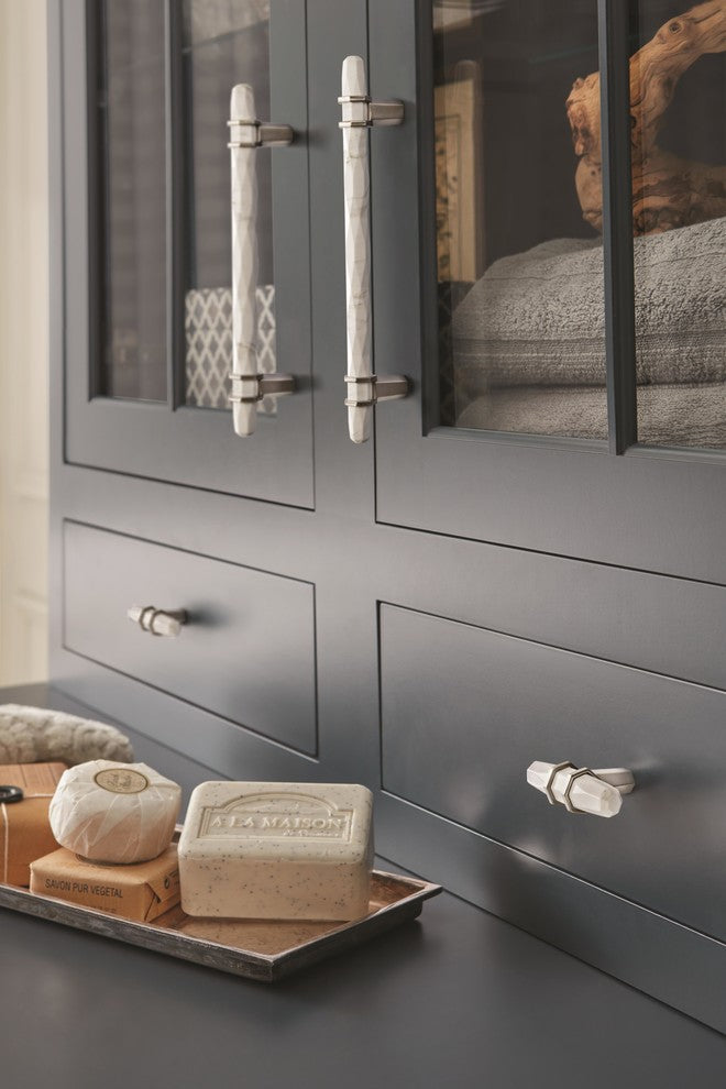 Carrione Cabinet Pull, Marble White/Satin Nickel, 6-5/16" Center-to-Center