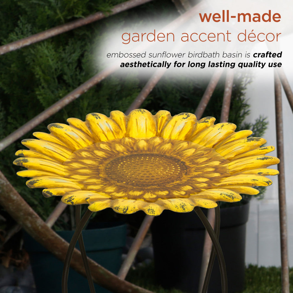 Embossed Metal Sunflower Birdbath