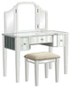 Contemporary Vanity Set, Elegant Mirrored Design With Tri Folding Mirror, White