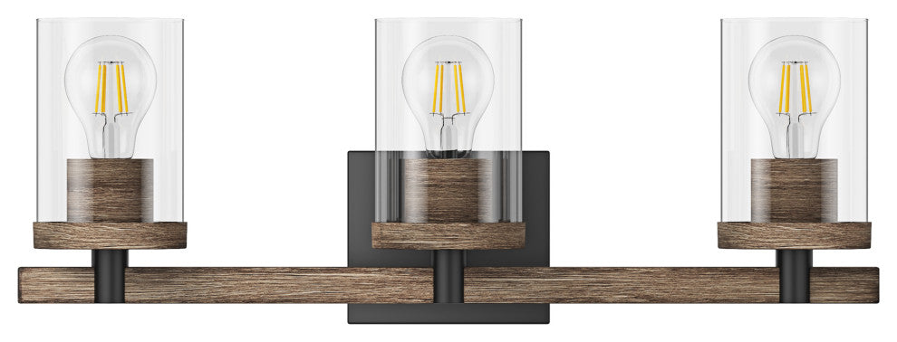 Farmhouse 3-Light Vanity Light Over Mirror With Clear Glass Shade, Brown