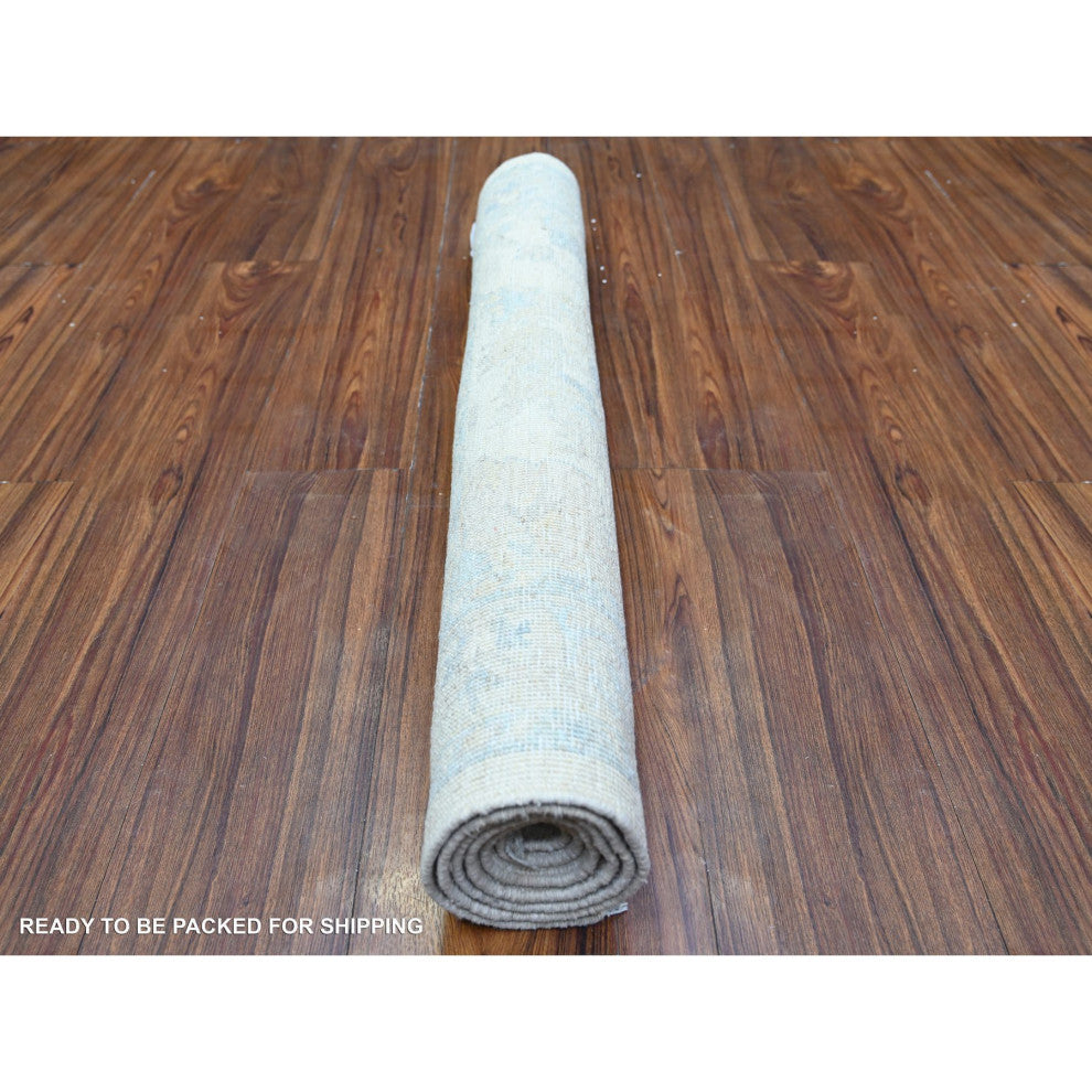 Night White Wool Hand Knotted White Wash Peshawar Oriental Rug, 3'1"x4'11"