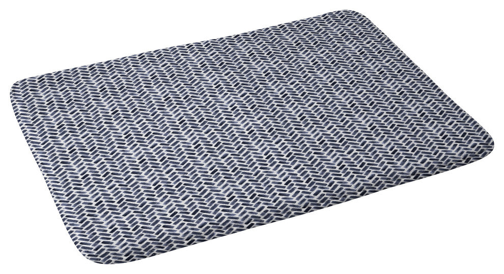 Arcadia Watercolor Herringbone Indigo Memory Foam Bath Mat