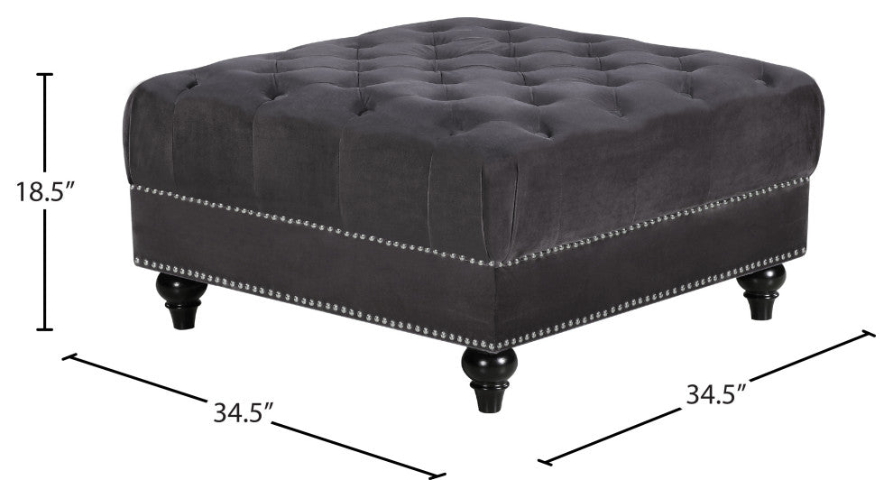 Sabrina Velvet Upholstered Ottoman, Gray