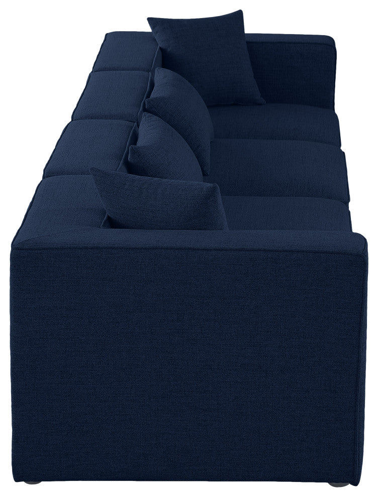 Cube Upholstered Modular Sofa, Navy, 4-Piece: 2 Armless Chair, 2 Corner Chair, Linen Texured Fabric