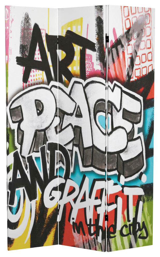 6' Tall Double Sided Graffiti Canvas Room Divider