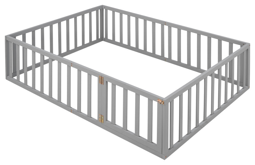 TATEUS Stylish and Versatile Floor Bed for Kids"™Bedroom Fences, Gray, Full