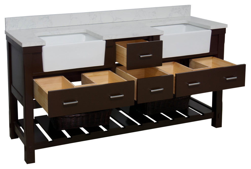 Charlotte 72" Bathroom Vanity, Chocolate, Engineered Carrara