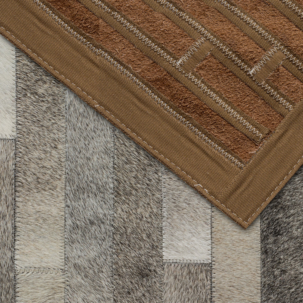 Cowhide Patchwork Rug, Poseidon, Cassiterite, 6'x9'