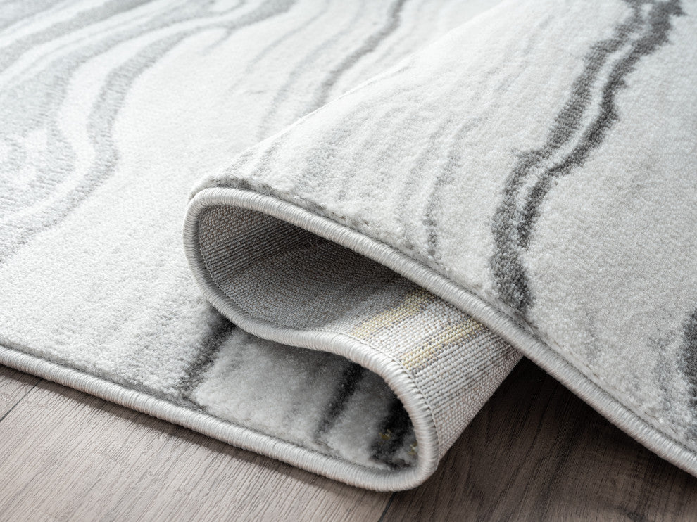 Abani Luna LUN200A Contemporary Horizontal Grey Lined Area Rug