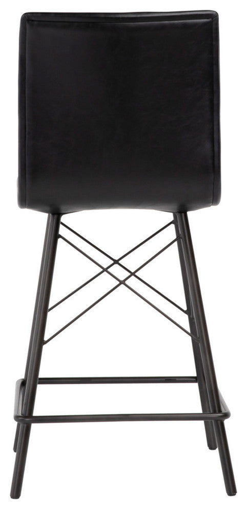 Black Leather & Iron Counter Stool