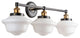Lavagna 3 Light Schoolhouse Wall Sconce, Antique Brass, Milk Glass