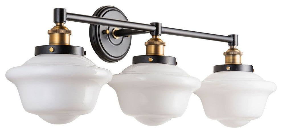 Lavagna 3 Light Schoolhouse Wall Sconce, Antique Brass, Milk Glass
