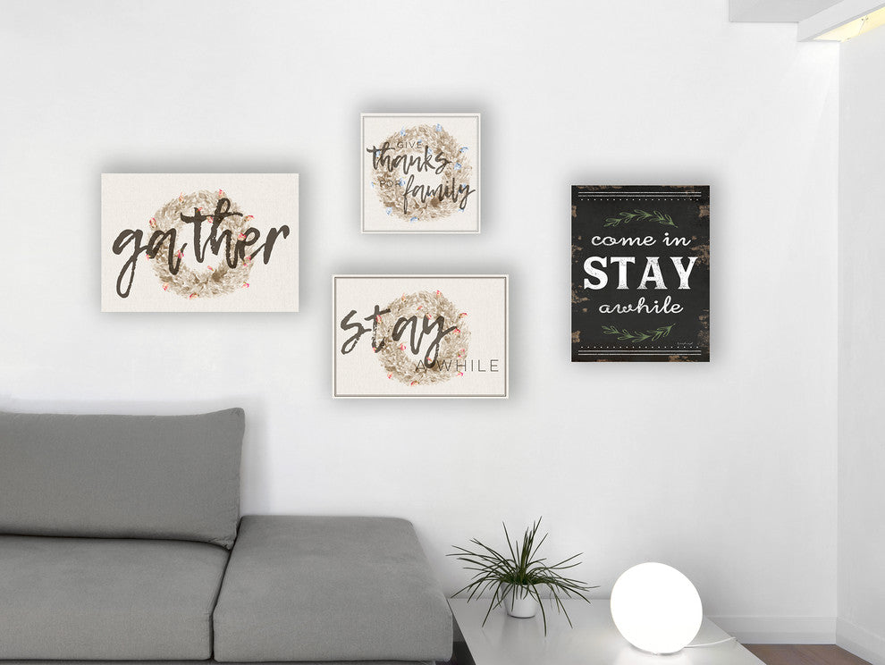 "Come Stay Awhile Rosemary Typography Distressed Black" 10x15, Wall Plaque Art